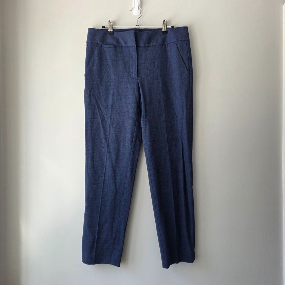LOFT Marisa Straight Leg Ankle Pants | 6 | Navy Blue Tweed Pockets Linen NEW